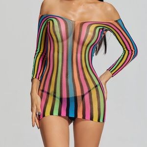 Multi-colored Mesh Body Stocking Dress